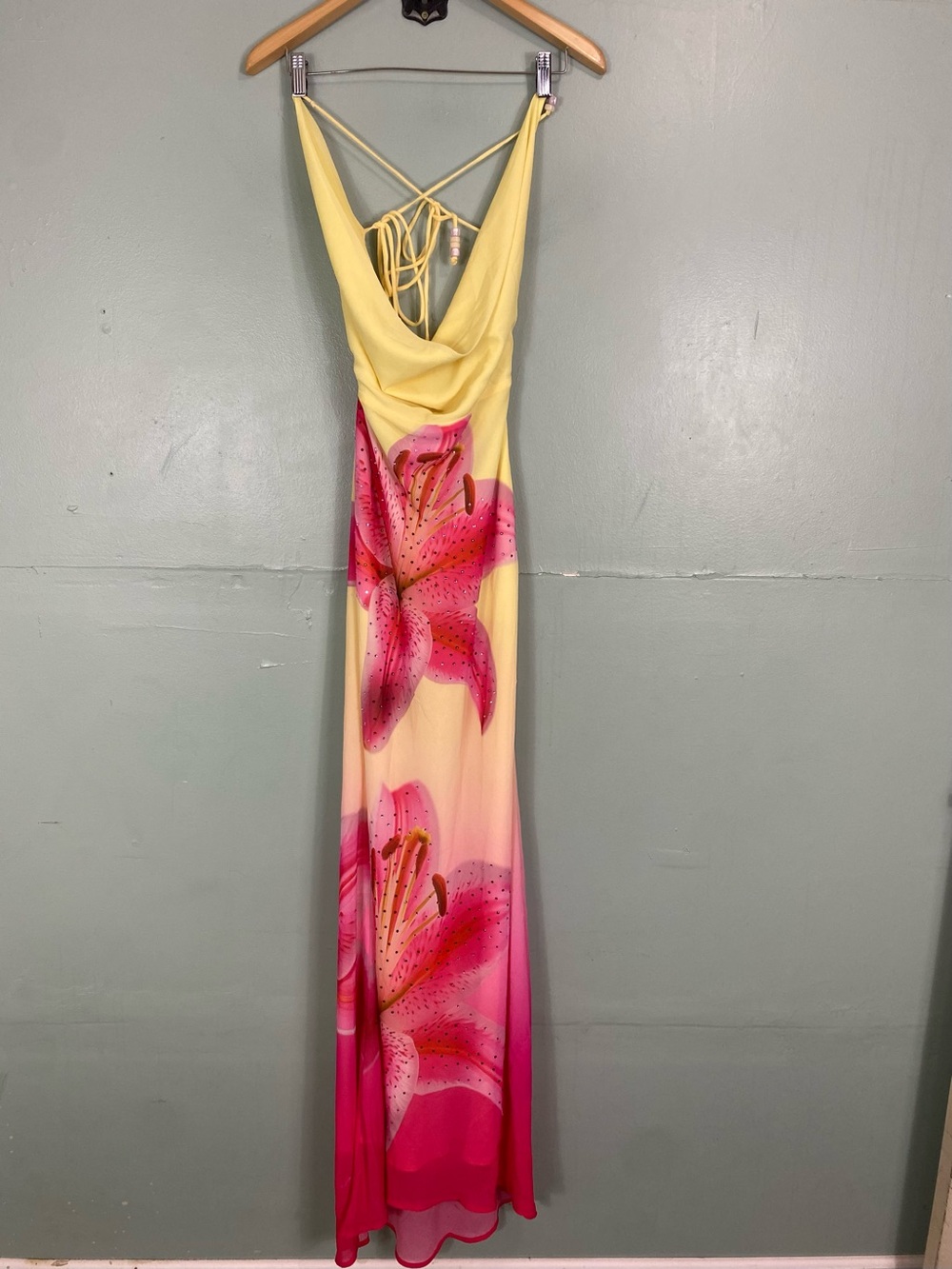 Runaway The Label Juliana Cowl High Slit Maxi Dress Small Floral Embellished - Picture 2 of 11